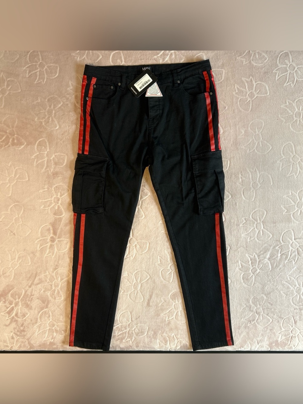 NWT Boohooman Super Skinny Cargo Jean with Side Stripe